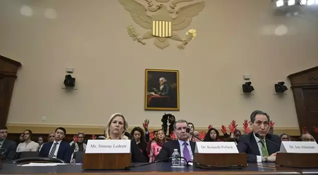 Protestors With 'Bloody' Hands Hold Sit-In At House Hearing, Call For Cease-Fire In Gaza