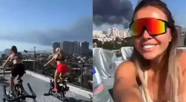 The woman who exercises between explosions divided social media.