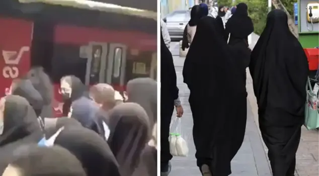 She hit a woman who was not wearing a headscarf! The reaction of the crowd was severe.