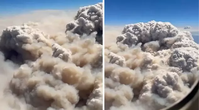 The wildfire disaster in California was captured from a passenger plane.