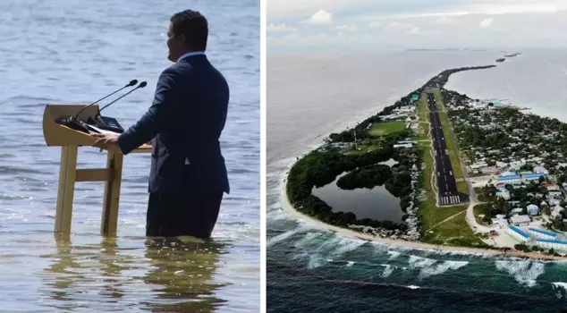 The island nation of Tuvalu is facing the risk of being submerged due to rising sea levels.