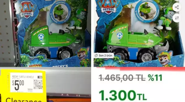 A toy that sells for 5 dollars in the USA is sold for 1300 lira in Turkey.