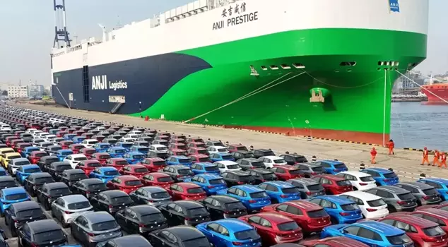 The world's largest car carrier, Anji Ansheng, has set sail on its maiden voyage.