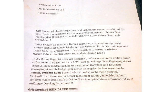 Greek Restaurant Targeted With Hate Mail In Düsseldorf