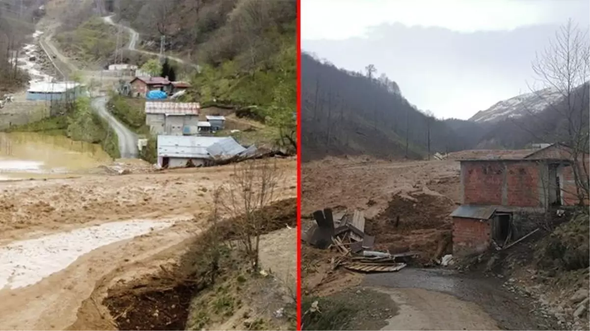 Trabzon da heyelan nedeniyle 3 ev toprak altında kaldı O anlar anbean