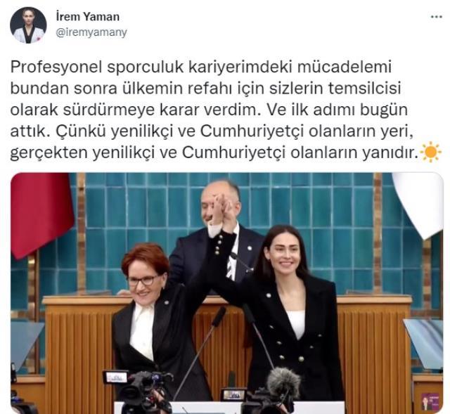 Milli tekvandocu İrem Yaman İYİ Parti ye katıldı Rozetini bizzat