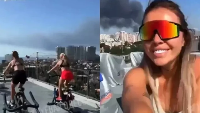 The woman who exercises between explosions divided social media.