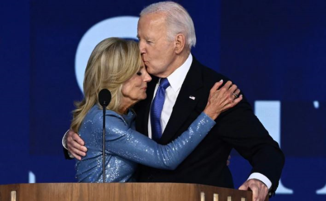 Joe Biden crying while giving a speech at the Democratic National Convention