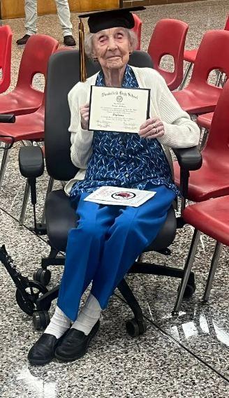 99-year-old woman graduates from high school 81 years after leaving during World War II