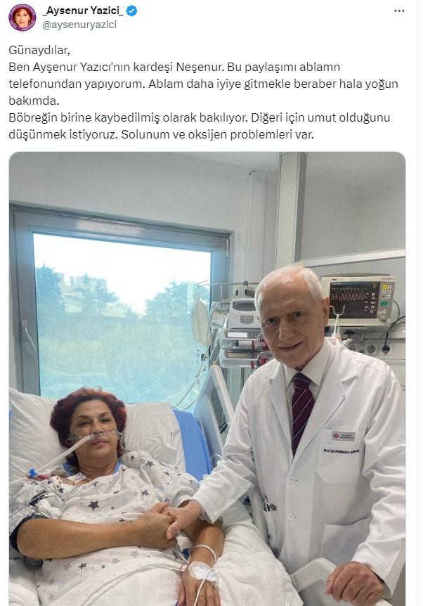 New update from Ayşenur Yazıcı, who has been receiving intensive care treatment for days: One kidney lost