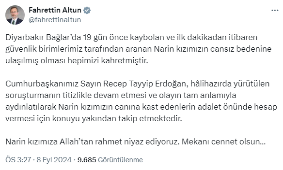 Communication Director Altun announces! President Erdogan's instruction regarding Narin