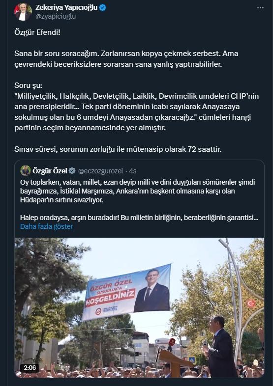 The constitution debate is escalating! Zekeriya Yapıcıoğlu gives Özgür Özel 72 hours