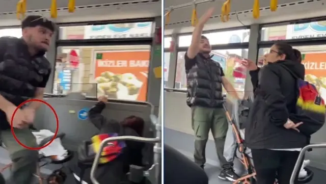 He pulled a knife on the bus driver, ignoring his wife and baby.