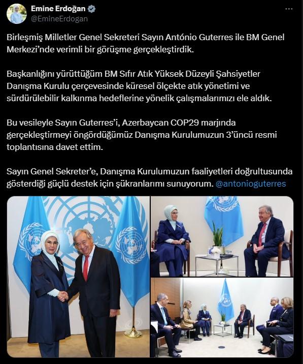 Emine Erdoğan met with Guterres: The agenda was zero waste and the climate crisis