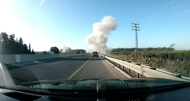 Moments when the missile fired by Hezbollah fell onto the highway were captured on camera