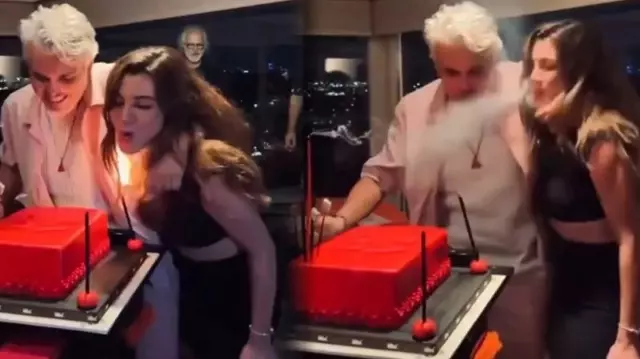 Gökçe Bahadır's hair caught fire while blowing out the candles on the cake.