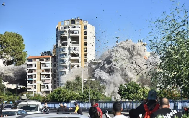 The 10-story building in Beirut collapsed within seconds due to the Israeli attack