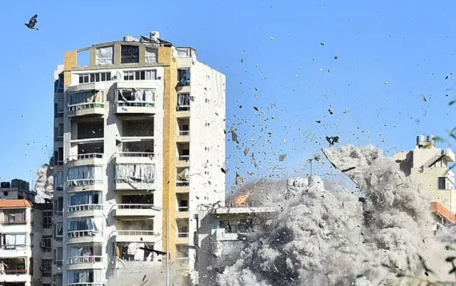 The 10-story building in Beirut collapsed within seconds due to the Israeli attack