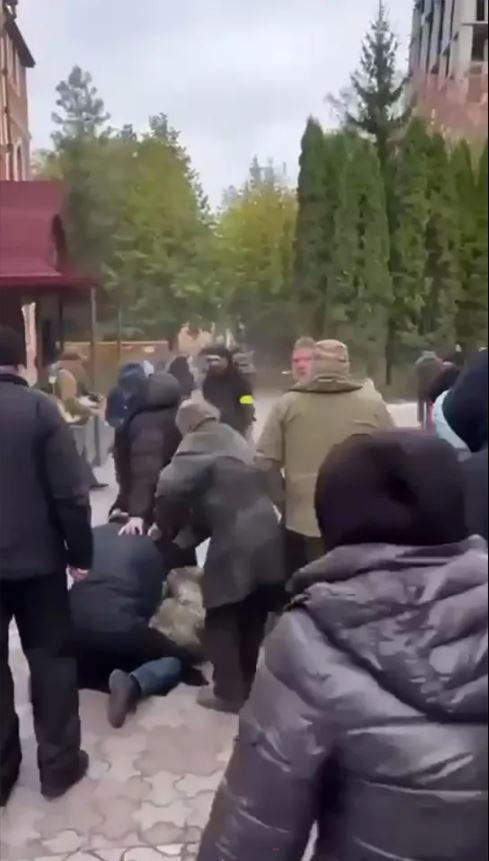 A six-hour fight broke out between priests and the congregation at the Russian Orthodox Church in Ukraine