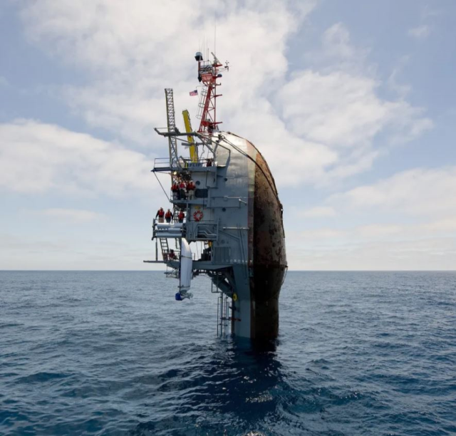 The world's strangest ship deliberately sank itself to transform into a futuristic ocean laboratory and transitioned to a vertical position