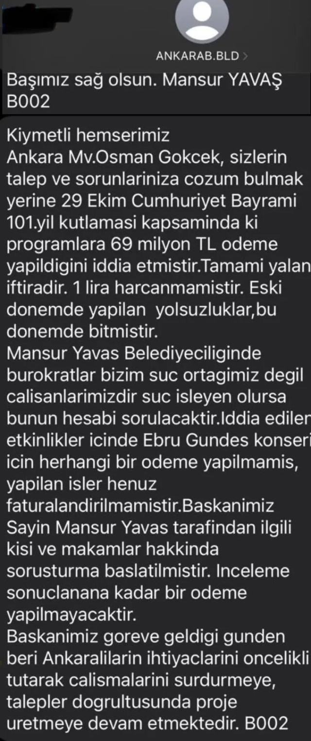 Osman Gökçek sent an SMS to the people of Ankara, Mansur Yavaş responded in the same way