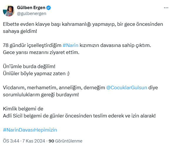 Gülben Ergen at the center of reactions: I took ownership of our Narin girl's case, I am not here for my fame