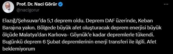 Naci Görür's statement after the Elazığ earthquake: Reminded of the February 6 earthquakes