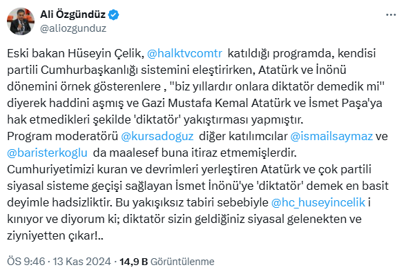 Scandalous 'dictator' remark by AK Party founder Hüseyin Çelik about Atatürk