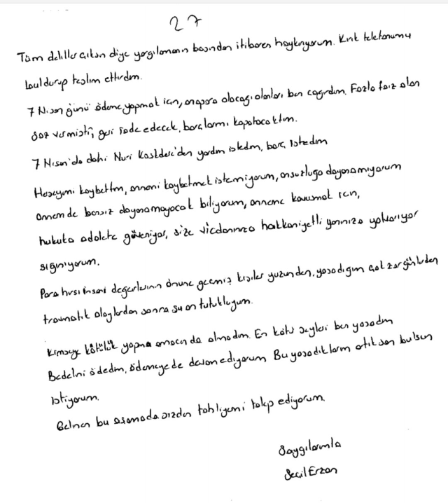 Seçil Erzan wrote a 27-page letter to the court and accused Arda Turan