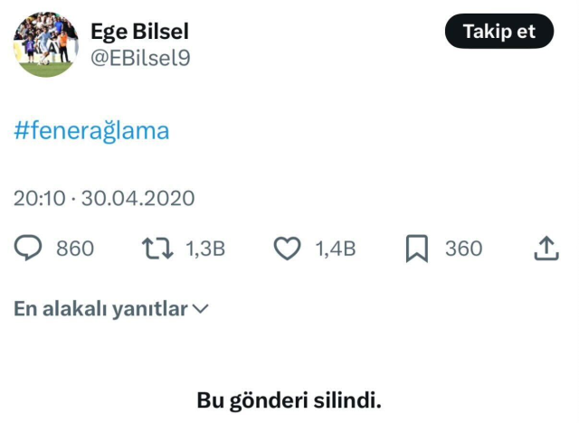 Ege Bilsel's post about Fenerbahçe from years ago, who received a red card in the Galatasaray match, stirred up controversy