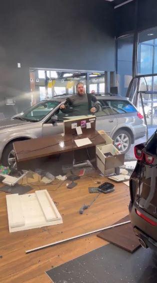 Angry driver crashed into the dealership after failing to get his money back