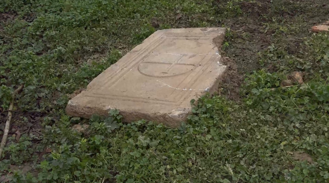 A sarcophagus was found attached to the farmer's plow while plowing the field