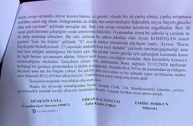 Harassment scandal at Bursa Metropolitan Municipality! The 23-year-old girl published the messages