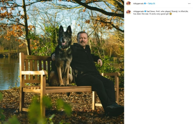 After Life's Brandy has passed away! Ricky Gervais announced the sad news