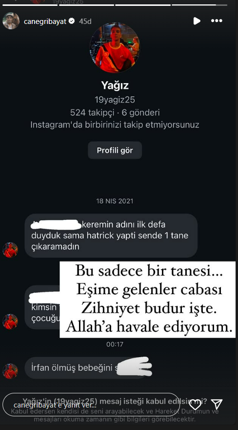 Nasty message to İrfan Can Eğribayat: Your deceased baby...