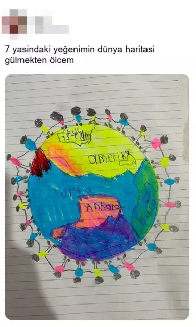 Look at Şanlıurfa's neighbor! The 7-year-old child's world map caused a lot of laughter