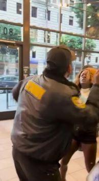 The security guard slapped the woman who refused to leave the restaurant