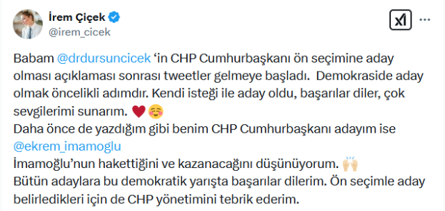 Shock from the daughter of the candidate competing against İmamoğlu in the primary election