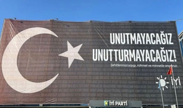 While Öcalan's call was being read, a massive poster was hung at the Good Party headquarters: We will not let forget