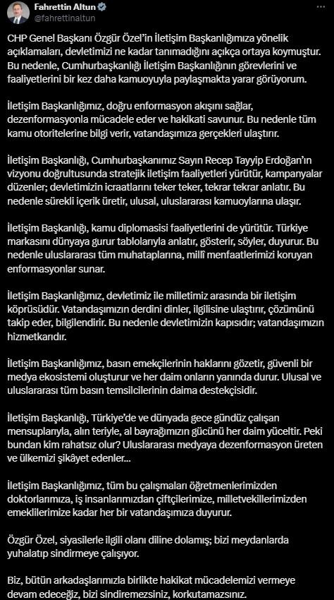 Fahrettin Altun's reaction to Özgür Özel: He has clearly revealed how little he knows our state