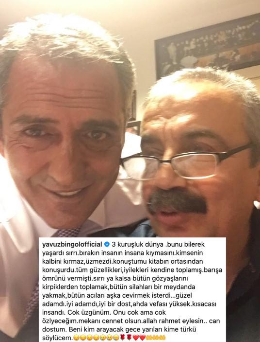 Emotional post from Yavuz Bingöl after the death of Sırrı Süreyya Önder: To whom will I sing folk songs?