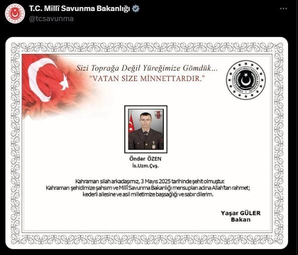 A soldier of ours became a martyr in the Pençe Operation area