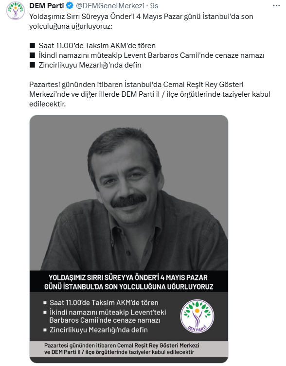 Sırrı Süreyya Önder is being sent off on his last journey! Here are the details of the funeral program