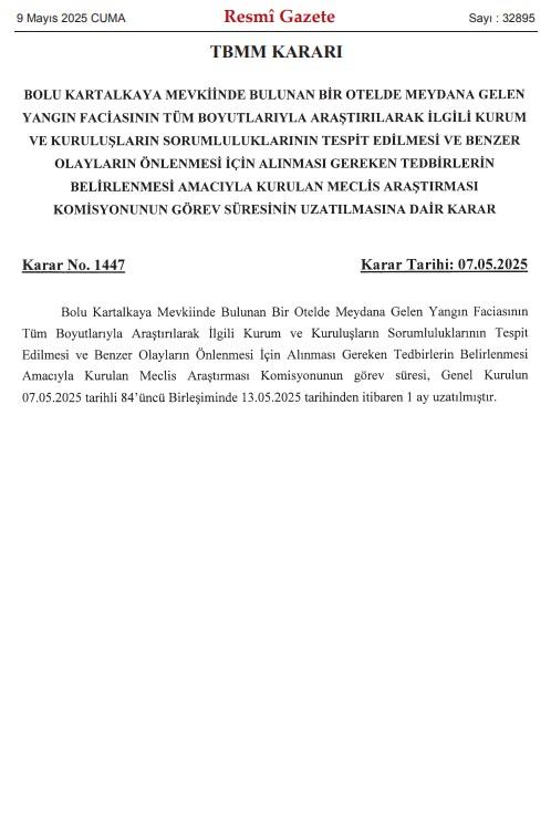 The term of the commission investigating the fire disaster in Kartalkaya has been extended