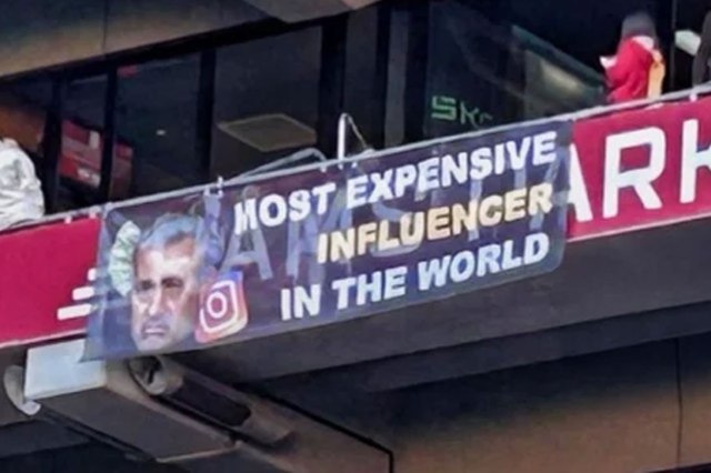 Banner of Mourinho before the championship match at RAMS Park