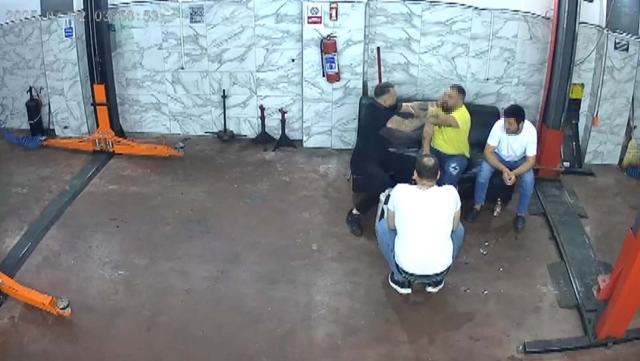 He was beaten with a crowbar at the car repair shop; those moments were recorded