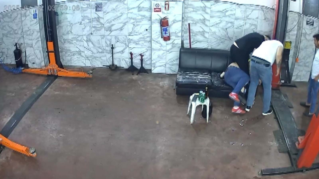 He was beaten with a crowbar at the car repair shop; those moments were recorded