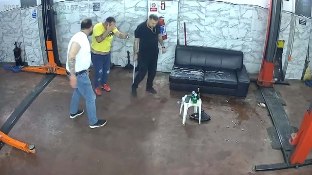 He was beaten with a crowbar at the car repair shop; those moments were recorded