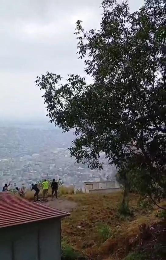 They barely escaped from the stones that were thrown during the explosions at the stone quarry