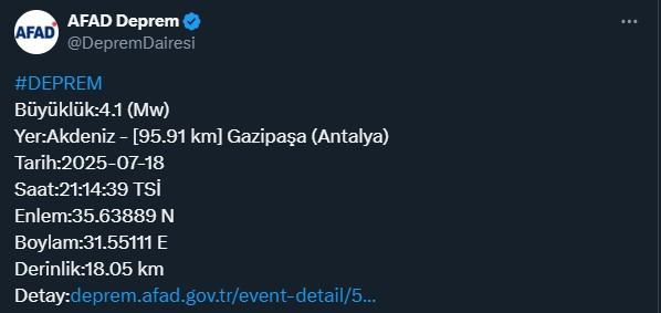Earthquake of magnitude 4.1 in Antalya